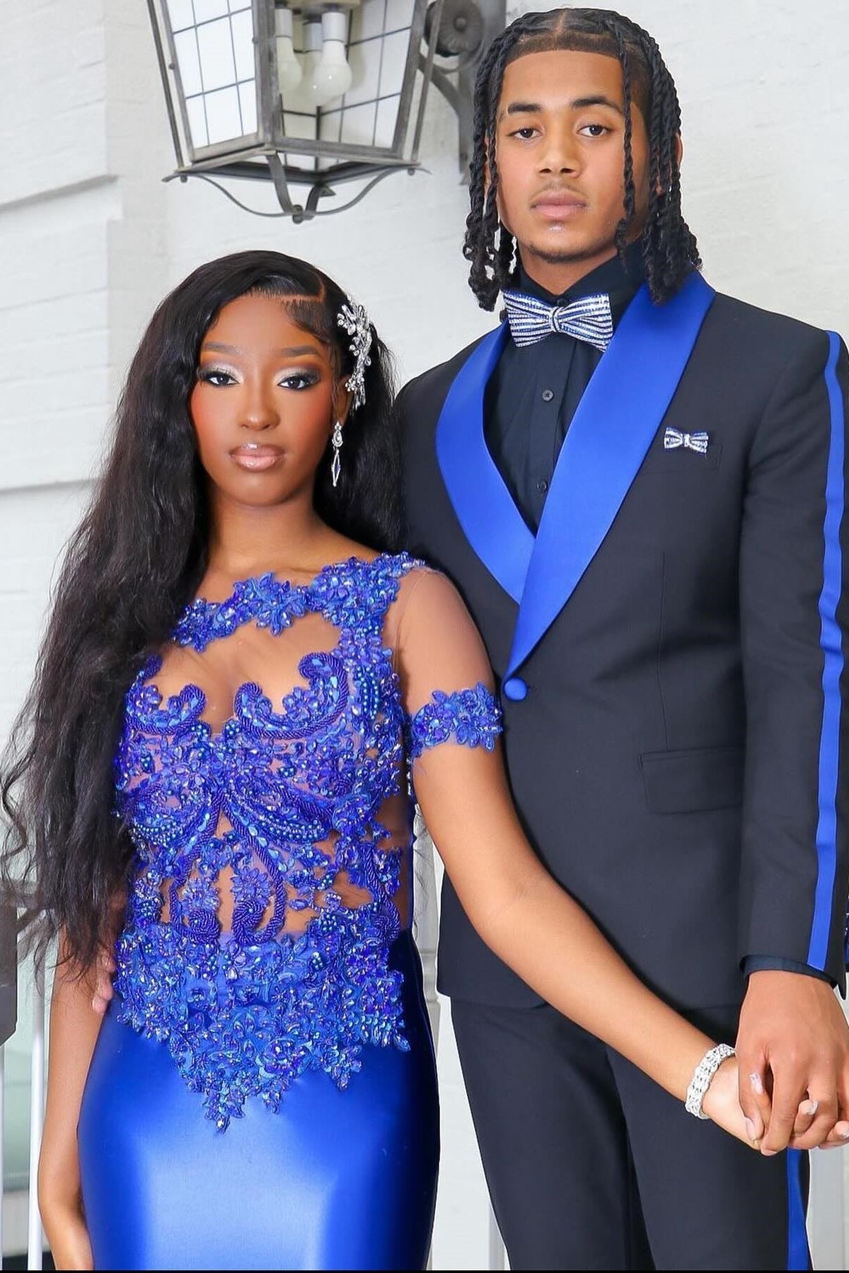 Sparkly Royal Blue Short Sleeve Mermaid Appliques Prom Dress