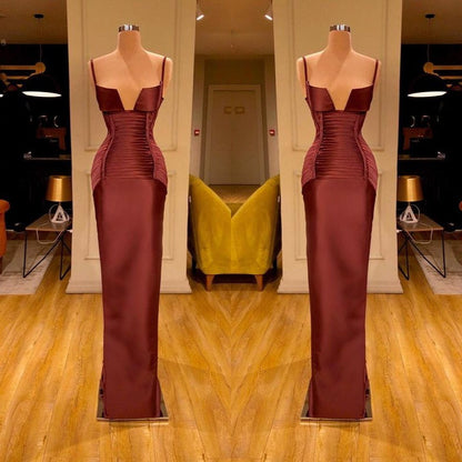 Special Designer Burgundy Spaghetti Strap Ruffles Prom Dress