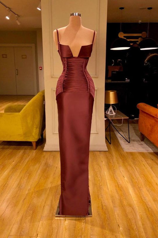 Special Designer Burgundy Spaghetti Strap Ruffles Prom Dress