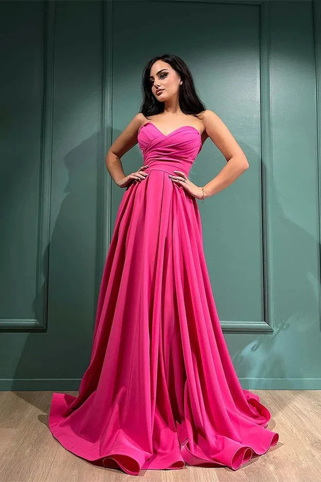 Stunning Fuchsia Sweetheart Long Evening Dress With Split
