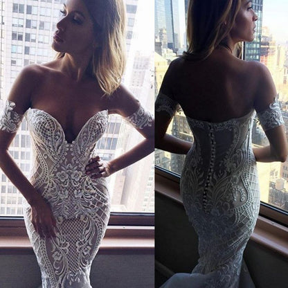 Stunning Off-the-Shoulder Mermaid Wedding Dress With Lace Appliques