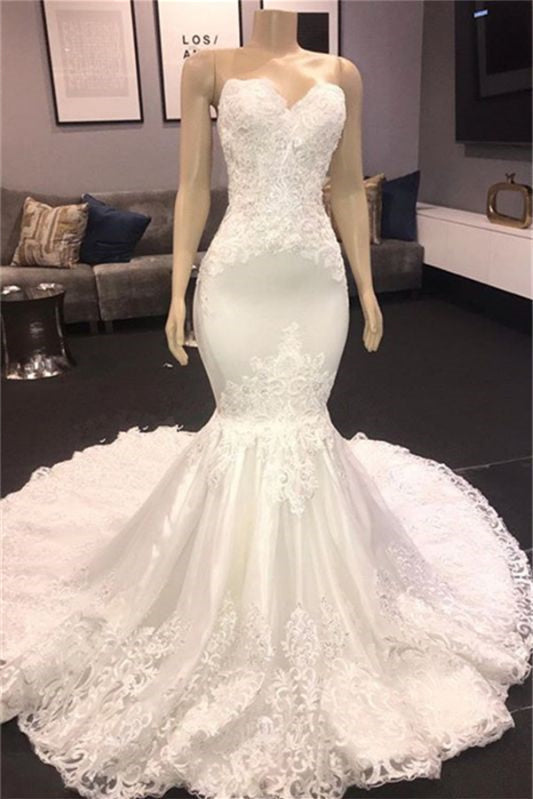 Stunning Sweetheart Sleeveless Lace Mermaid Wedding Dress