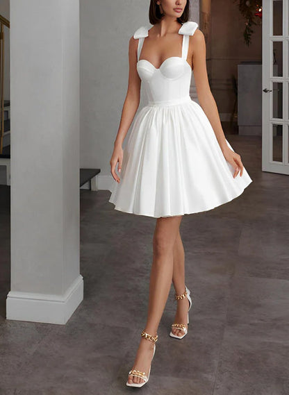 Sweet A-Line Sweetheart Sleeveless Short Satin Wedding Dresses White
