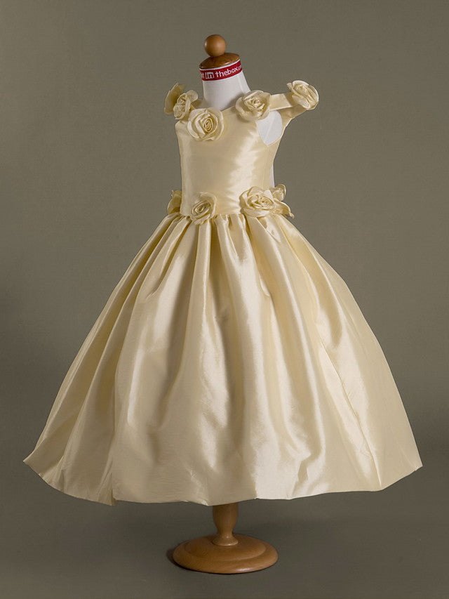 Taffeta Off-The-Shoulder Flower Girl Dress with Ruffles