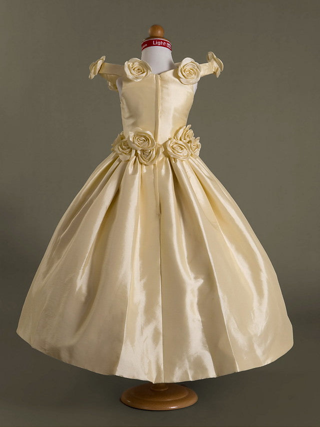 Taffeta Off-The-Shoulder Flower Girl Dress with Ruffles