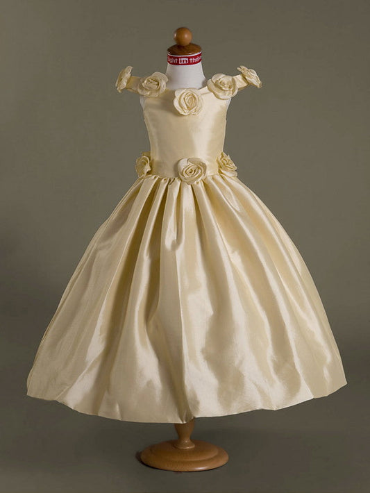 Taffeta Off-The-Shoulder Flower Girl Dress with Ruffles