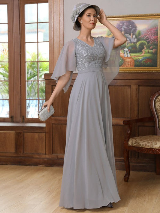 Aimishang A-Line/Princess Chiffon Applique V-neck 1/2 Sleeves Floor-Length Mother of the Bride Dresses