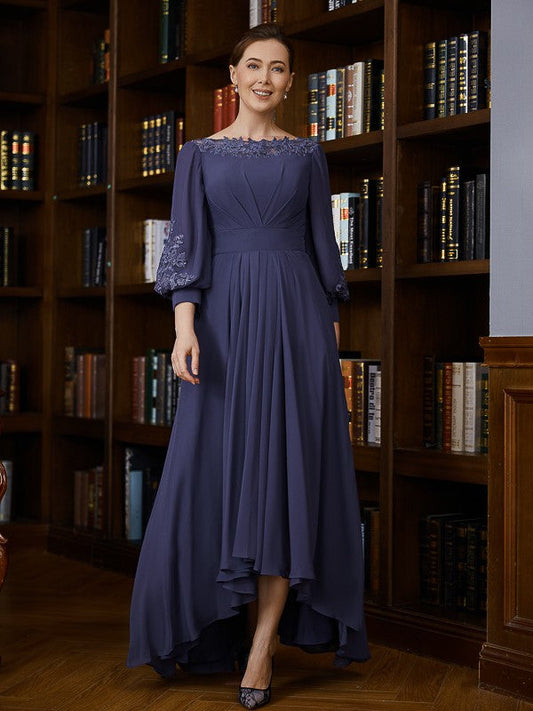 Aimishang A-Line/Princess Chiffon Ruched Bateau 3/4 Sleeves Asymmetrical Mother of the Bride Dresses