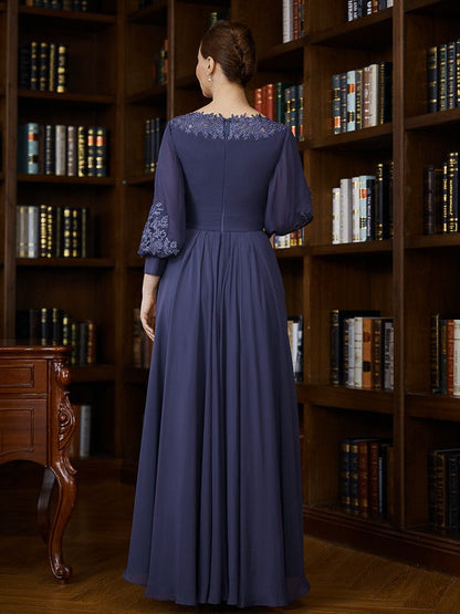 Aimishang A-Line/Princess Chiffon Ruched Bateau 3/4 Sleeves Asymmetrical Mother of the Bride Dresses
