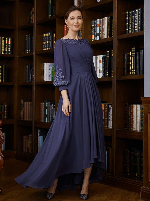 Aimishang A-Line/Princess Chiffon Ruched Bateau 3/4 Sleeves Asymmetrical Mother of the Bride Dresses