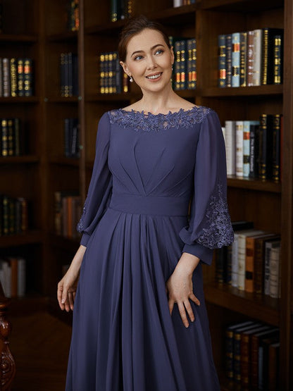 Aimishang A-Line/Princess Chiffon Ruched Bateau 3/4 Sleeves Asymmetrical Mother of the Bride Dresses