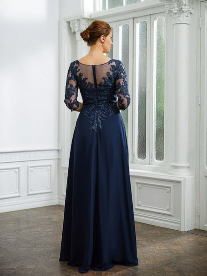 Aimishang A-Line/Princess Chiffon Applique V-neck 3/4 Sleeves Floor-Length Mother of the Bride Dresses