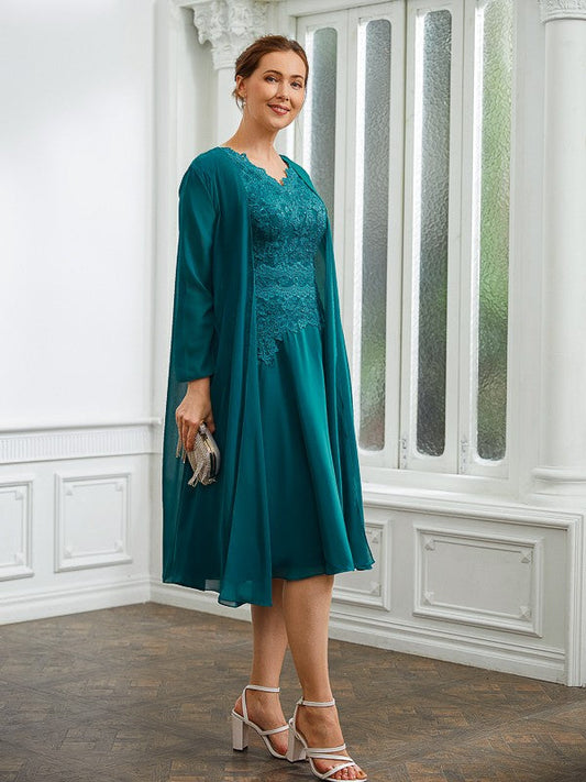 Aimishang A-Line/Princess Chiffon Ruched V-neck Short Sleeves Knee-Length Mother of the Bride Dresses
