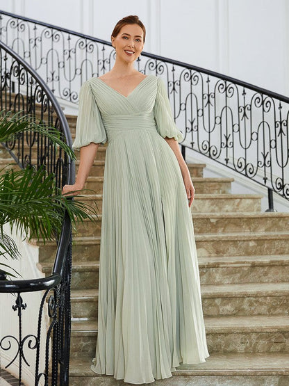 Aimishang A-Line/Princess Chiffon Ruched V-neck 1/2 Sleeves Floor-Length Mother of the Bride Dresses