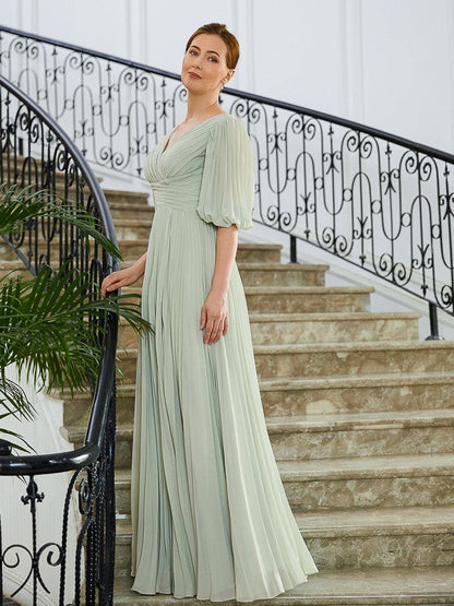 Aimishang A-Line/Princess Chiffon Ruched V-neck 1/2 Sleeves Floor-Length Mother of the Bride Dresses