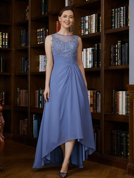 Aimishang A-Line/Princess Chiffon Applique Scoop Sleeveless Asymmetrical Mother of the Bride Dresses