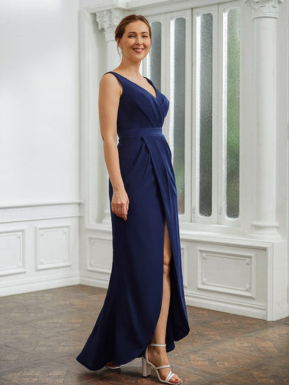 Aimishang Sheath/Column Stretch Crepe Ruched V-neck Sleeveless Floor-Length Mother of the Bride Dresses