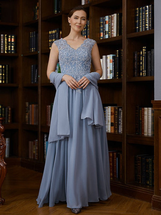 Wholesale A-Line/Princess Chiffon Applique V-neck Sleeveless Floor-Length Mother of the Bride Dresses