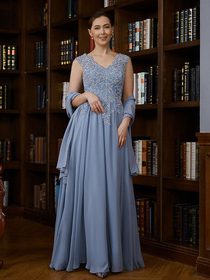 Wholesale A-Line/Princess Chiffon Applique V-neck Sleeveless Floor-Length Mother of the Bride Dresses