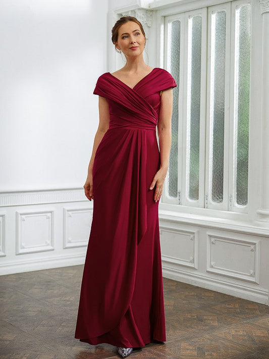 Aimishang Sheath/Column Jersey Ruched V-neck Short Sleeves Floor-Length Mother of the Bride Dresses