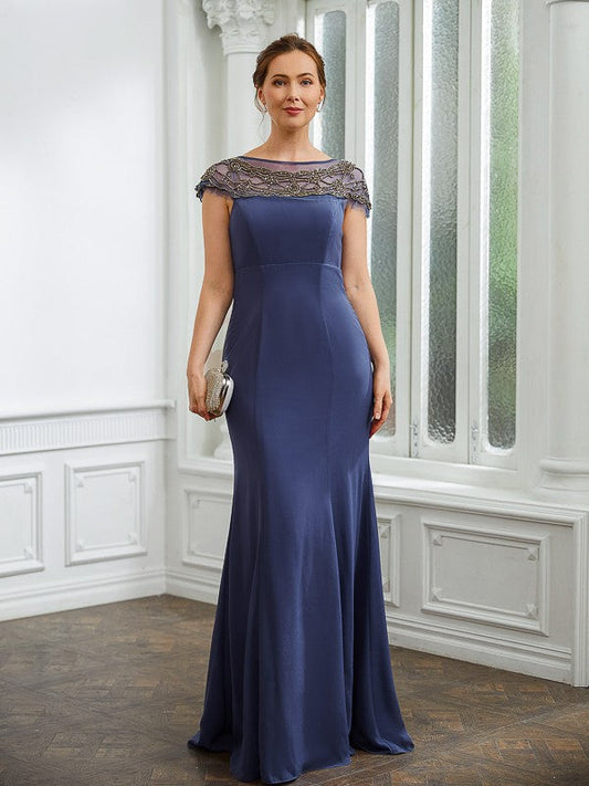 Aimishang Sheath/Column Chiffon Beading Bateau Short Sleeves Floor-Length Mother of the Bride Dresses