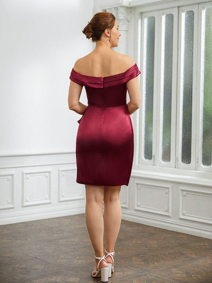 Aimishang Sheath/Column Woven Satin Ruched Off-the-Shoulder Sleeveless Short/Mini Mother of the Bride Dresses