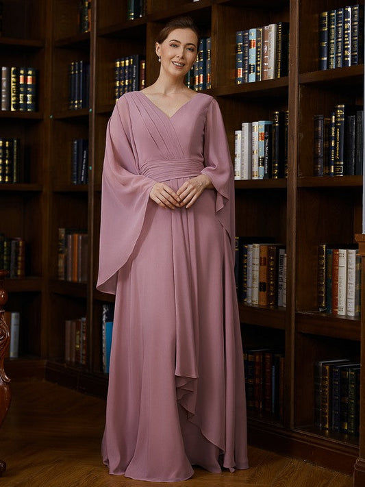 Aimishang A-Line/Princess Chiffon Ruched V-neck 3/4 Sleeves Floor-Length Mother of the Bride Dresses
