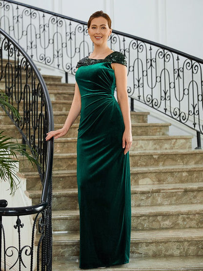 Aimishang Sheath/Column Velvet Ruched V-neck Sleeveless Floor-Length Mother of the Bride Dresses
