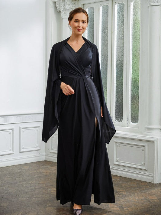 Aimishang Sheath/Column Jersey Ruched V-neck Sleeveless Floor-Length Mother of the Bride Dresses