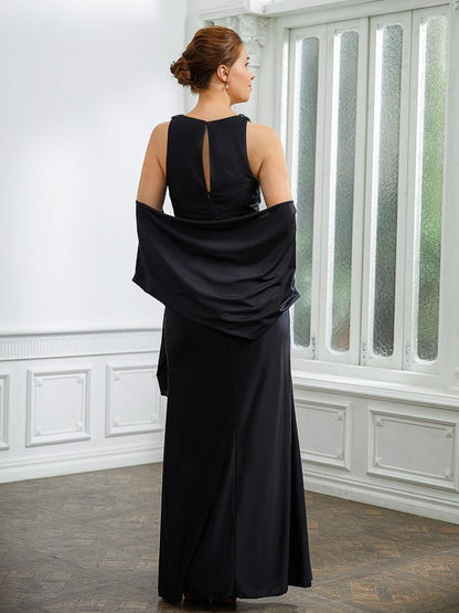 Aimishang Sheath/Column Jersey Ruched V-neck Sleeveless Floor-Length Mother of the Bride Dresses