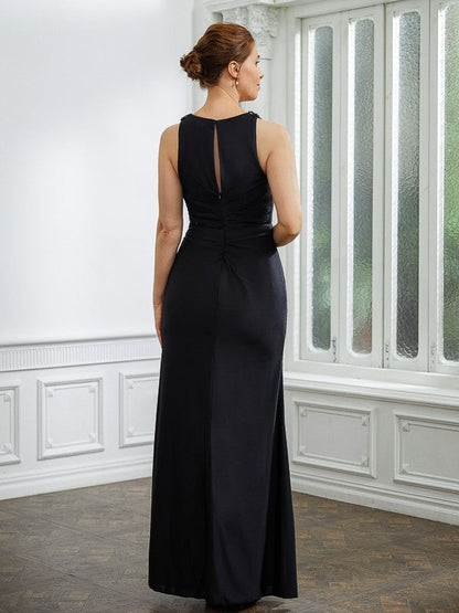 Aimishang Sheath/Column Jersey Ruched V-neck Sleeveless Floor-Length Mother of the Bride Dresses