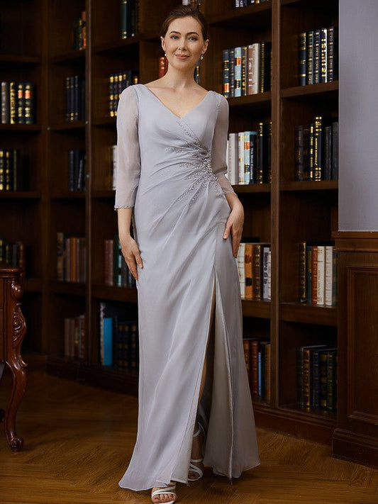 Aimishang Sheath/Column 30D Chiffon Beading V-neck 3/4 Sleeves Floor-Length Mother of the Bride Dresses