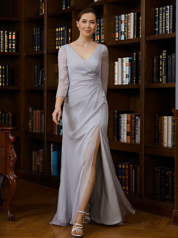 Aimishang Sheath/Column 30D Chiffon Beading V-neck 3/4 Sleeves Floor-Length Mother of the Bride Dresses
