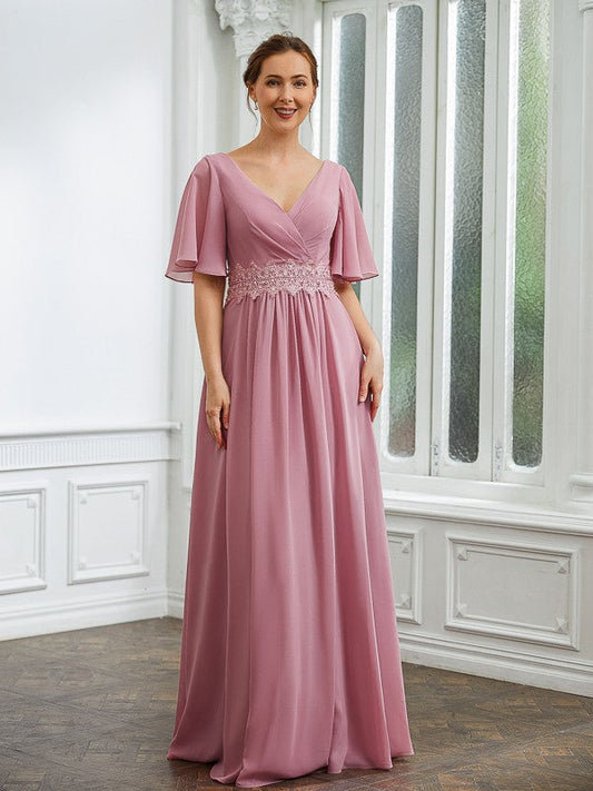 Aimishang A-Line/Princess Chiffon Ruched V-neck 1/2 Sleeves Floor-Length Mother of the Bride Dresses