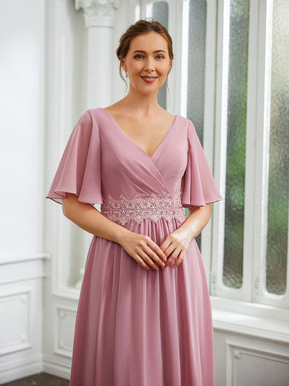 Aimishang A-Line/Princess Chiffon Ruched V-neck 1/2 Sleeves Floor-Length Mother of the Bride Dresses