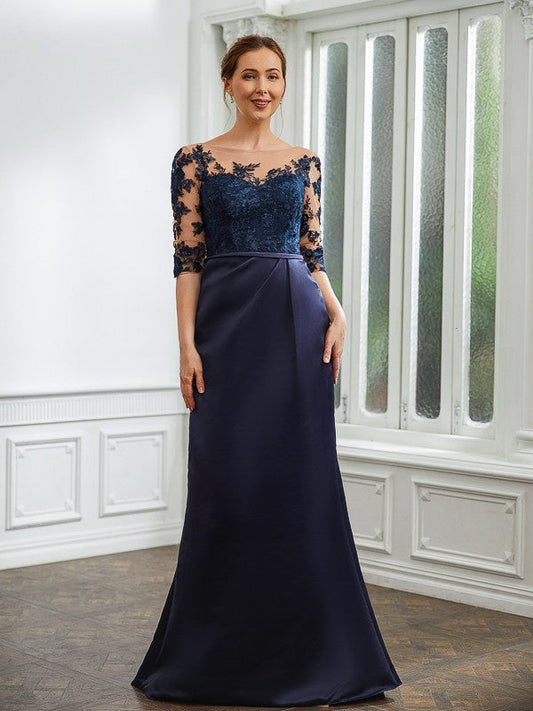 Aimishang Sheath/Column Satin Applique Bateau 1/2 Sleeves Sweep/Brush Train Mother of the Bride Dresses