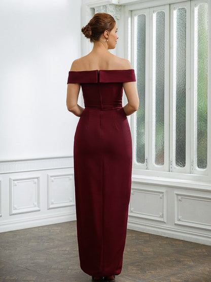 Aimishang Sheath/Column Stretch Crepe Ruched Off-the-Shoulder Sleeveless Floor-Length Mother of the Bride Dresses