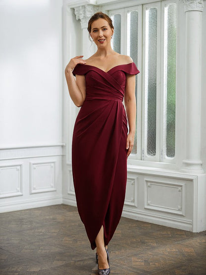 Aimishang Sheath/Column Stretch Crepe Ruched Off-the-Shoulder Sleeveless Floor-Length Mother of the Bride Dresses