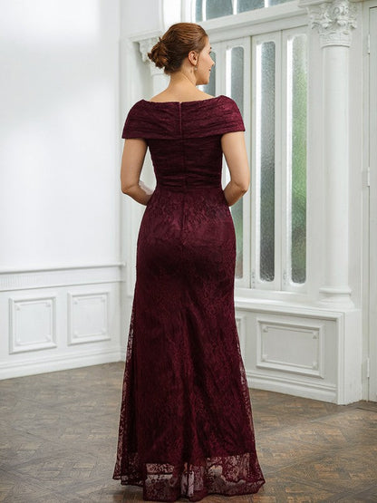 Aimishang Sheath/Column Lace Ruched V-neck Short Sleeves Floor-Length Mother of the Bride Dresses