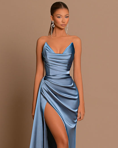 Unique Style Amazing Blue Mermaid Strapless Prom Dress for Parties