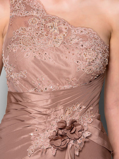 Mermaid / Trumpet Mother of the Bride Dress Floral One Shoulder Sweep / Brush Train Lace Taffeta Sleeveless with Flower