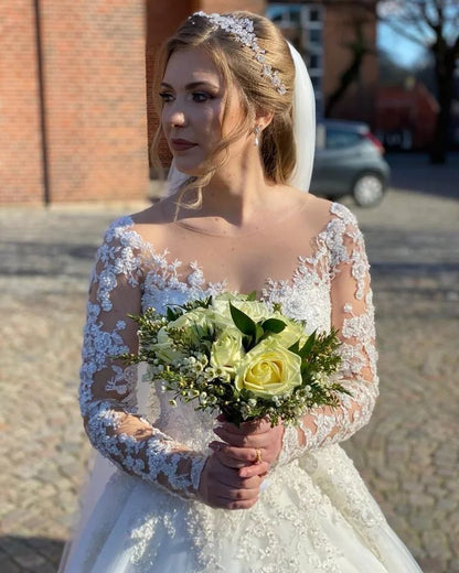 Vintage A-line Sweetheart Wedding Dresses with Long Sleeves Lace
