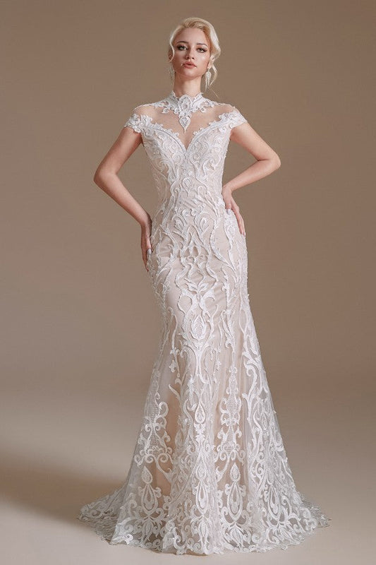Vintage Long Mermaid Lace Wedding Dress With Sleeves