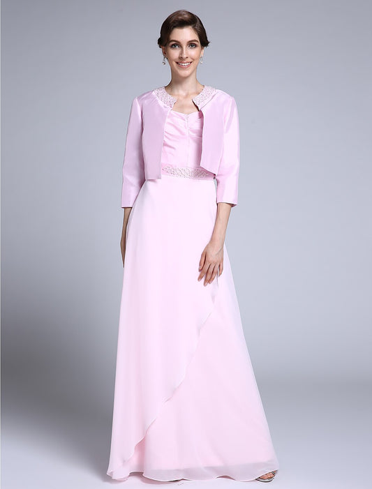 Aimishang Sheath / Column Mother of the Bride Dress Scoop Neck Floor Length Chiffon 3/4 Length Sleeve No with Beading