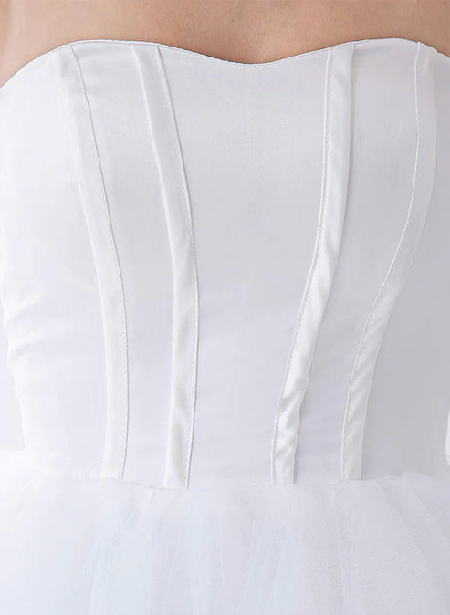 White Classic Strapless Satin High Low Wedding Dress Off Shoulder