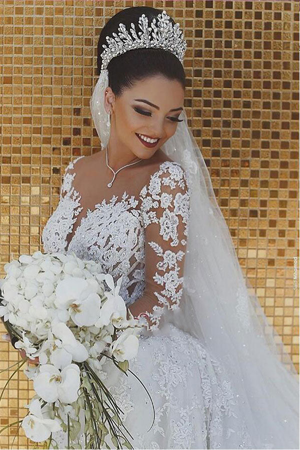 White Lace Mermaid Long Sleeves Wedding Dress