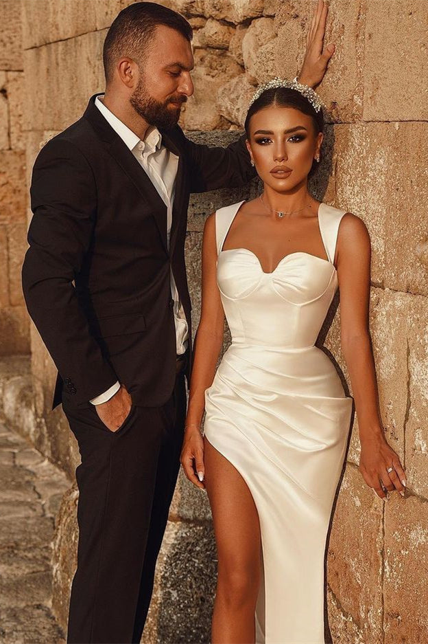 White Sweetheart Mermaid Wedding Dress With Split