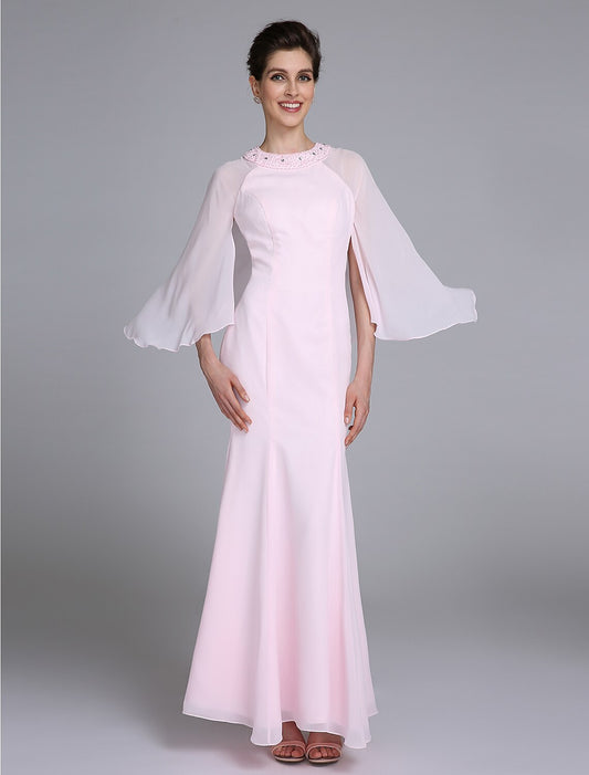 Aimishang  Mermaid / Trumpet Mother of the Bride Dress Elegant Jewel Neck Ankle Length Chiffon Long Sleeve No with Beading