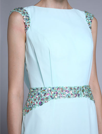 Aimishang Sheath / Column Mother of the Bride Dress Elegant Bateau Neck Ankle Length Chiffon Sleeveless No with Crystals