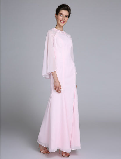Aimishang  Mermaid / Trumpet Mother of the Bride Dress Elegant Jewel Neck Ankle Length Chiffon Long Sleeve No with Beading